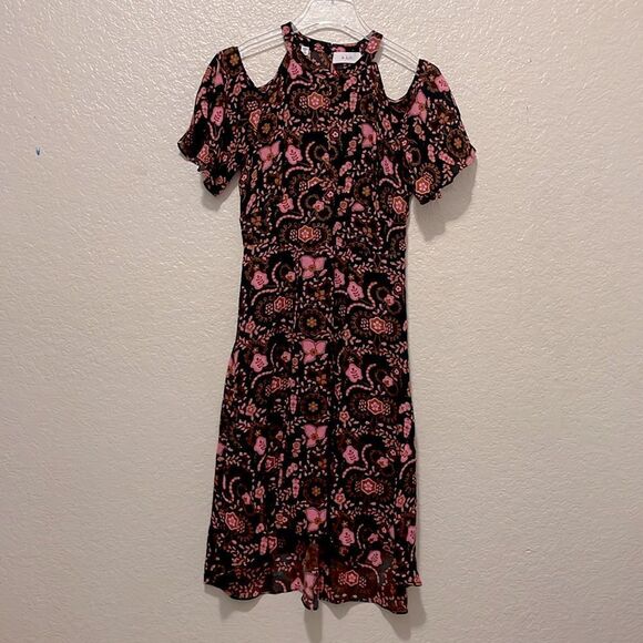 A.L.C. Emile Silk Floral Silk Cold-Shoulder Dress, Black/Henna/Pink Size 2 - Picture 5 of 12
